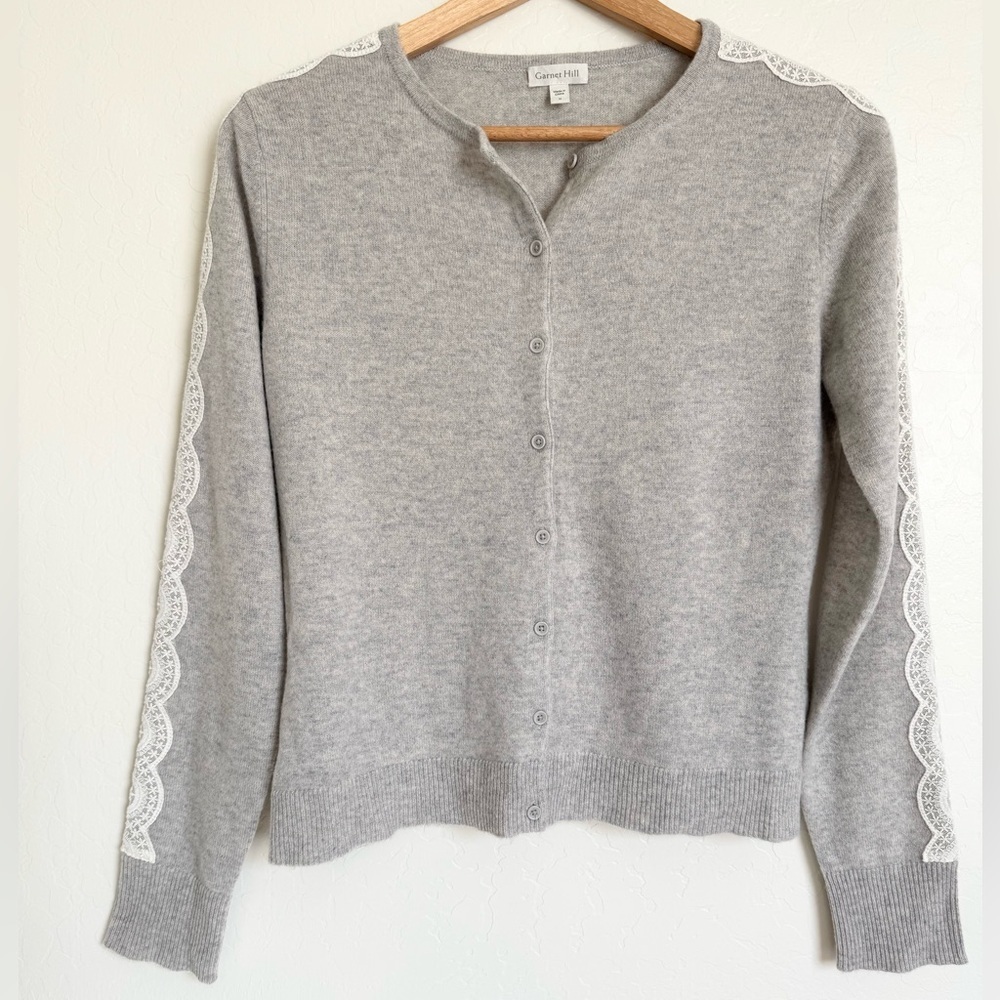 Garnet Hill Cashmere Lace Button Cardigan Heather Gray Size Small